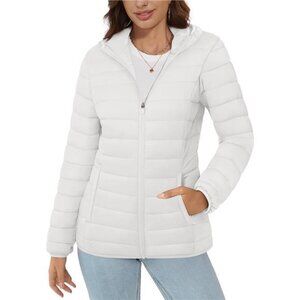 Women's Lightweight Hooded Puffer Jacket: Quilted Padded Coat with 4 Pockets